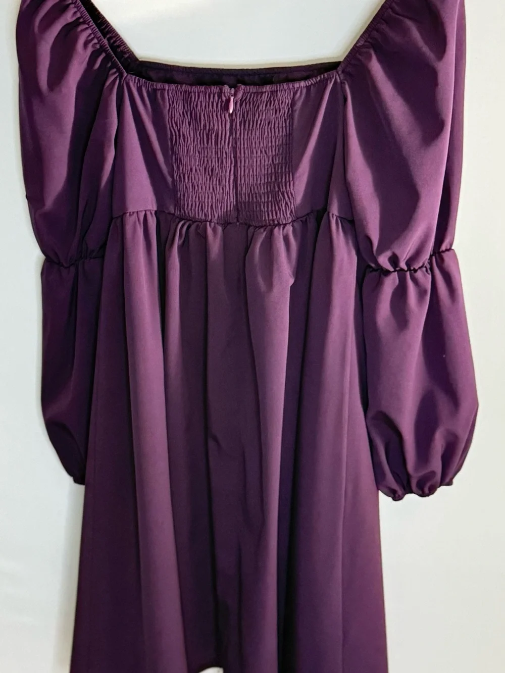 Exlura | Plum Purple Smocked Babydoll Puff Sleeve Mini Dress - Picture 2 of 6